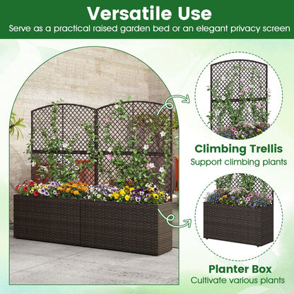 Set of 2 – 49" Raised Garden Bed With Built-In Climbing Trellis & PE Rattan Wicker Planter Box