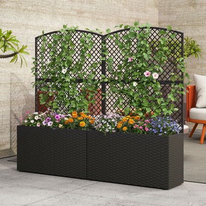 Set of 2 – 49" Raised Garden Bed With Built-In Climbing Trellis & PE Rattan Wicker Planter Box