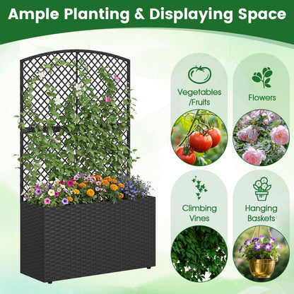 Set of 2 – 49" Raised Garden Bed With Built-In Climbing Trellis & PE Rattan Wicker Planter Box