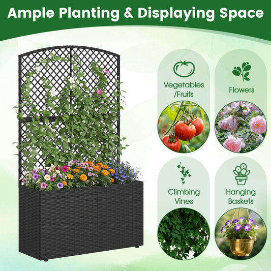 Set of 2 – 49" Raised Garden Bed With Built-In Climbing Trellis & PE Rattan Wicker Planter Box