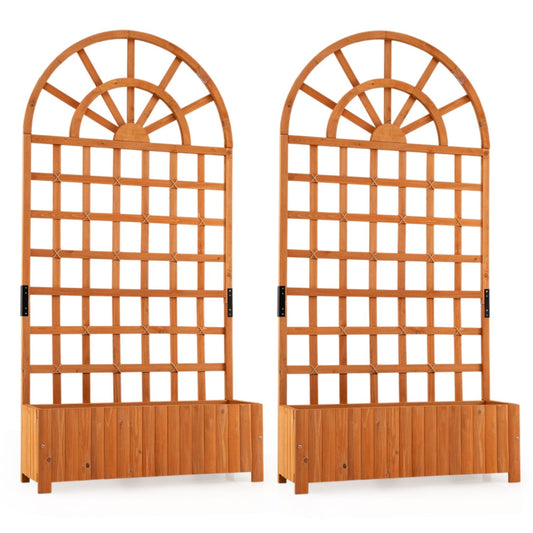 Set of 2 – 71" Wooden Raised Garden Bed With Lattice Trellis & Privacy Screen – Solid Fir Wood