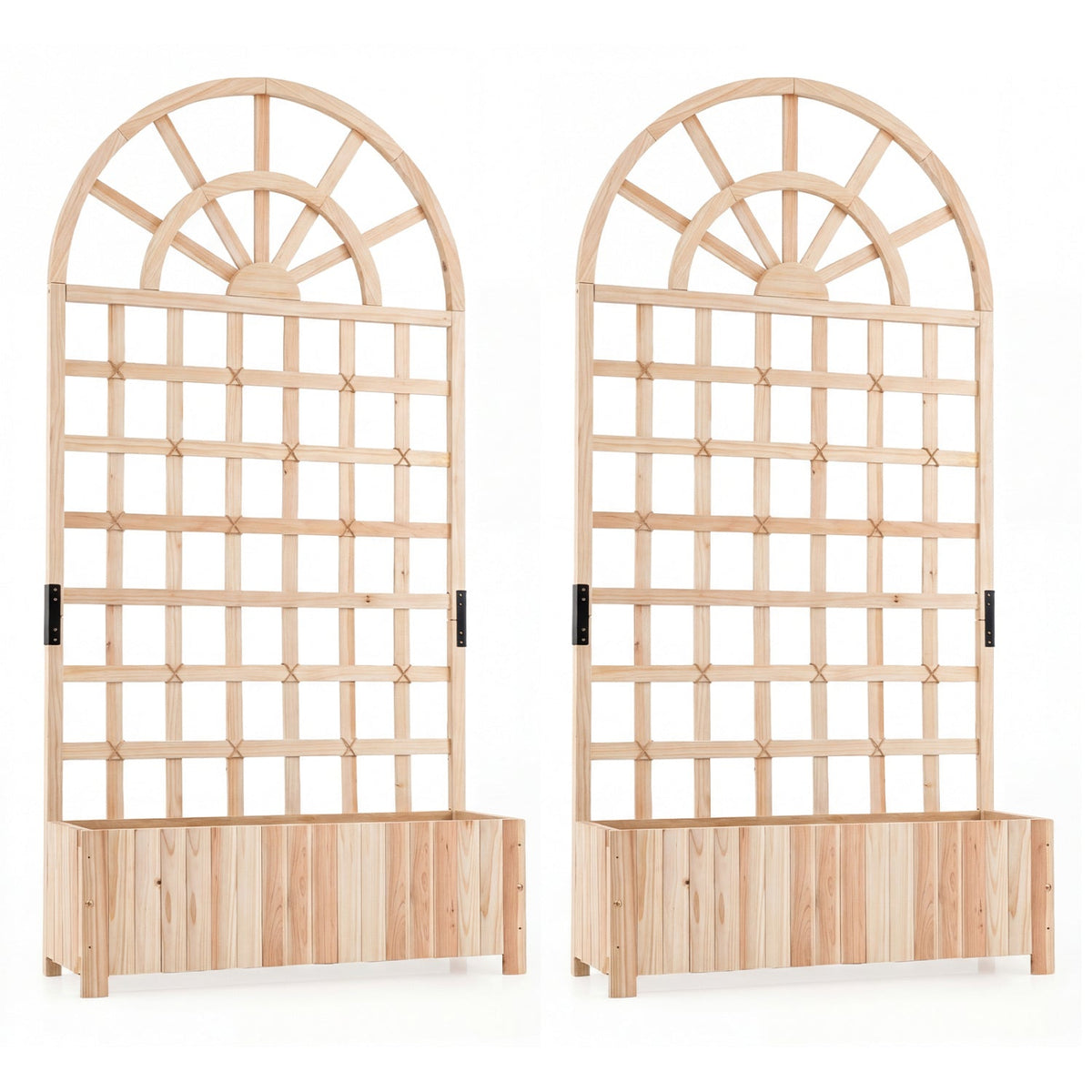 Set of 2 – 71" Wooden Raised Garden Bed With Lattice Trellis & Privacy Screen – Solid Fir Wood