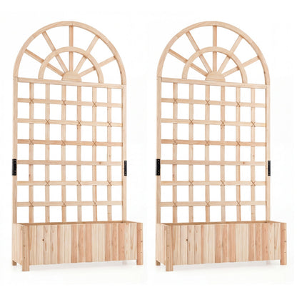 Set of 2 – 71" Wooden Raised Garden Bed With Lattice Trellis & Privacy Screen – Solid Fir Wood