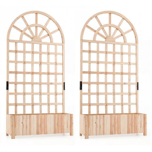 Set of 2 – 71" Wooden Raised Garden Bed With Lattice Trellis & Privacy Screen – Solid Fir Wood