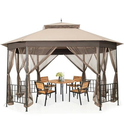 12 × 10 ft Octagonal Gazebo with Double-Tier Canopy & Mesh Sidewalls