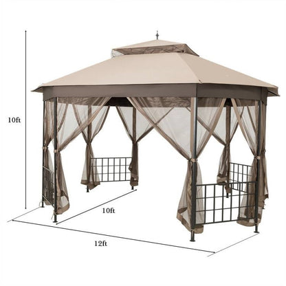 12 × 10 ft Octagonal Gazebo with Double-Tier Canopy & Mesh Sidewalls