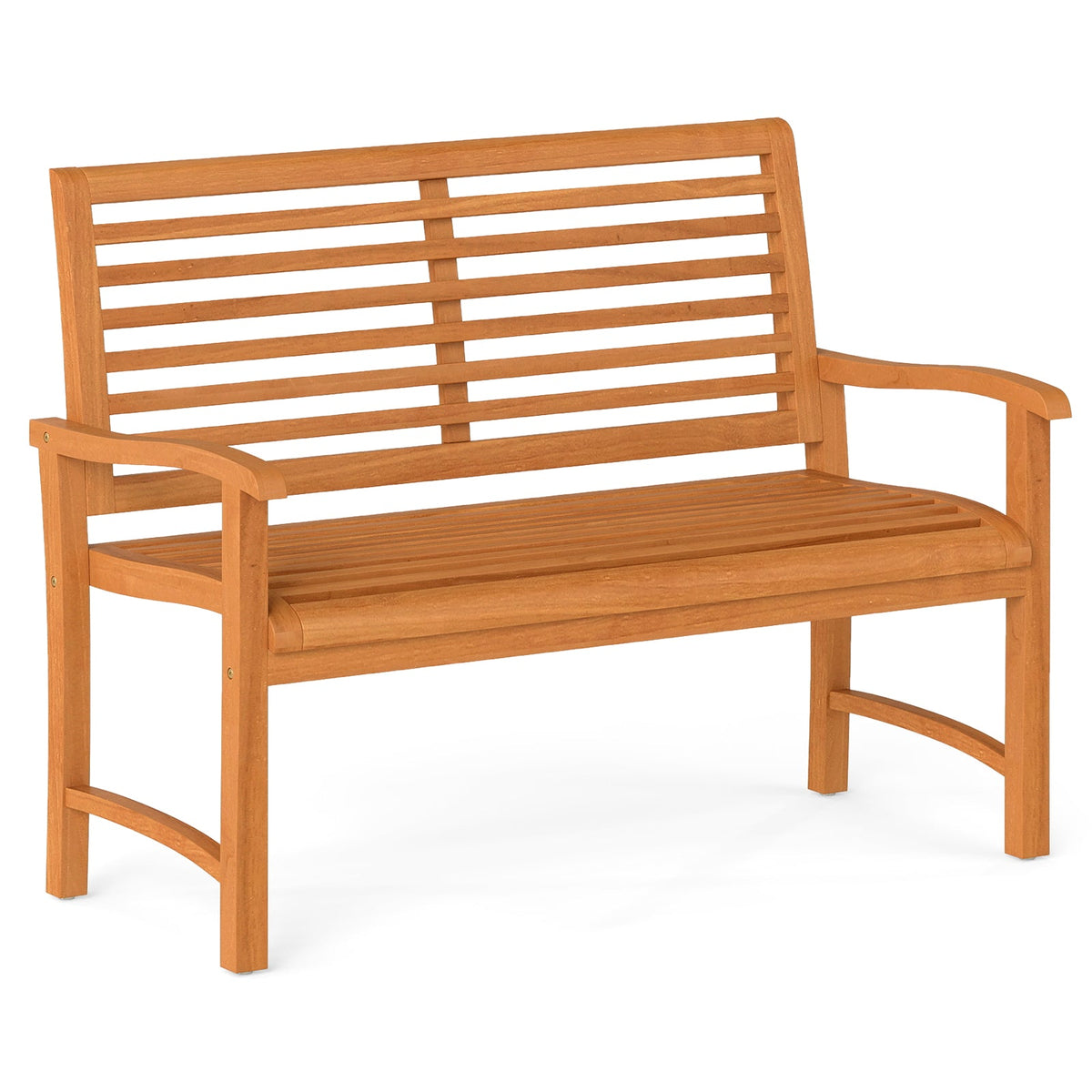 Teak Wood Outdoor Garden Bench With Slatted Backrest, Curved Armrests & 800 lb. Capacity