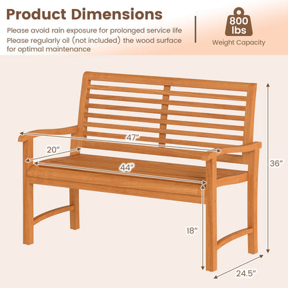 Teak Wood Outdoor Garden Bench With Slatted Backrest, Curved Armrests & 800 lb. Capacity