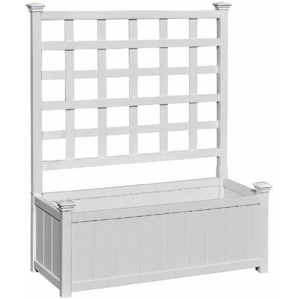 White Outdoor Planter Box with Lattice Trellis