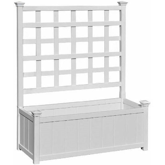 White Outdoor Planter Box with Lattice Trellis
