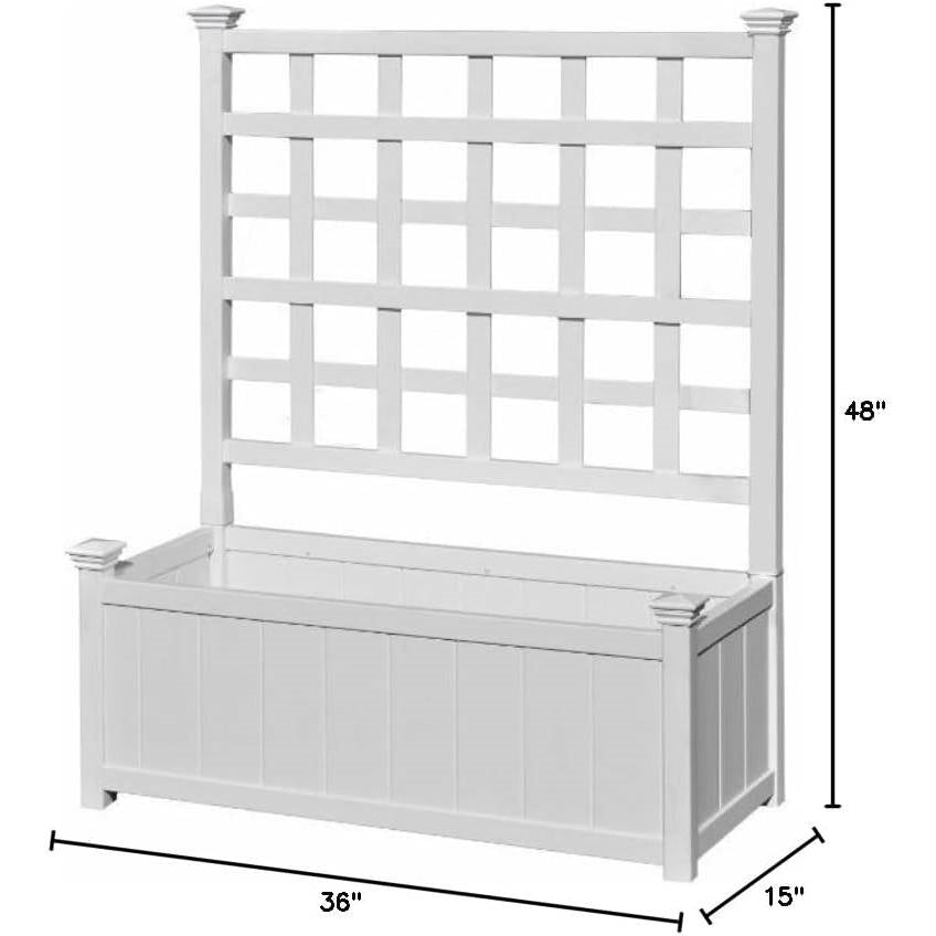 White Outdoor Planter Box with Lattice Trellis
