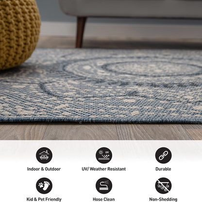 Blue Medallion Indoor/Outdoor Area Rug — Fade Resistant for Living Room, Dining Room and Office, 7'10" X 10'