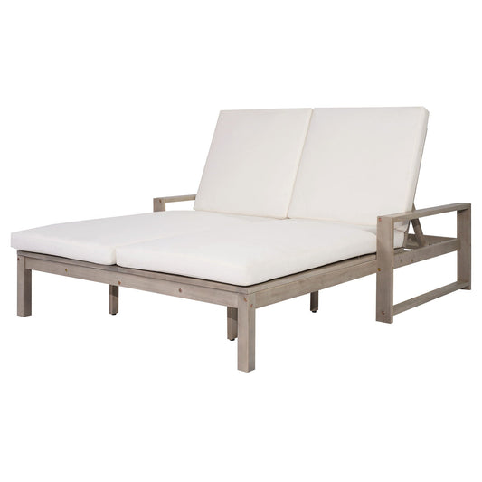 Outdoor Double Lounge Chair With 5-Position Adjustable Backrest & Acacia Wood Frame