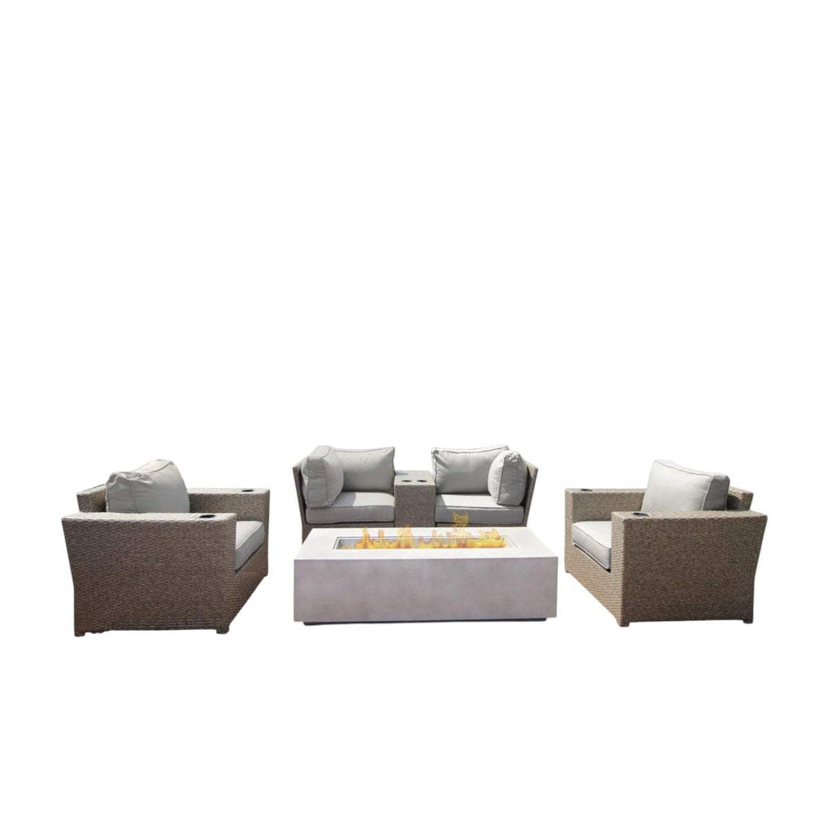 Outdoor Wicker Conversation Set with Cushions & Fire Pit