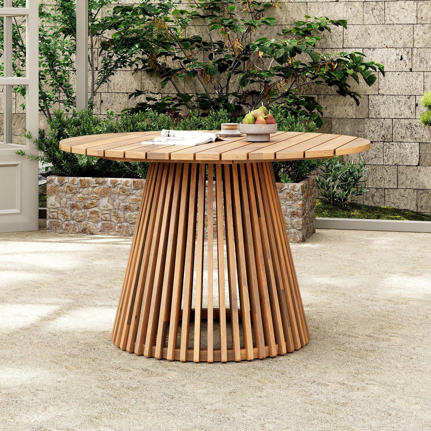Patio Set Outdoor Acacia Wood Furniture Sets - Braided Dining Chairs and Patio Dining Table