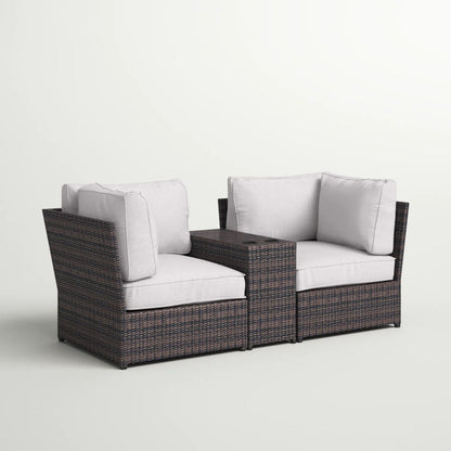 3-Piece Modular Wicker Loveseat Set with Cup-Holder Side Table
