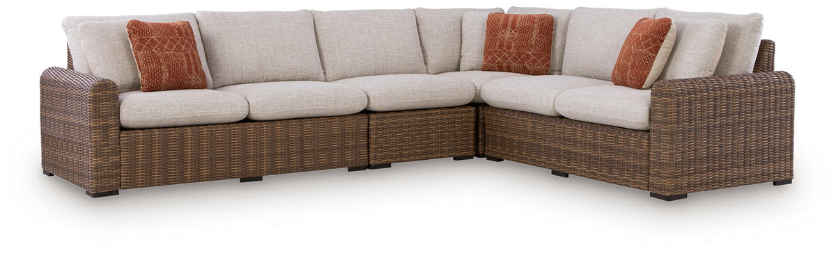 Dolan Creek Outdoor Wicker Sectional with Nuvella® Cushions – Dark Brown