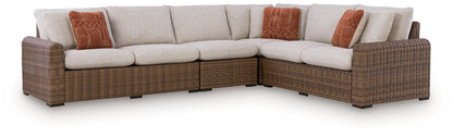 Dolan Creek Outdoor Wicker Sectional with Nuvella® Cushions – Dark Brown