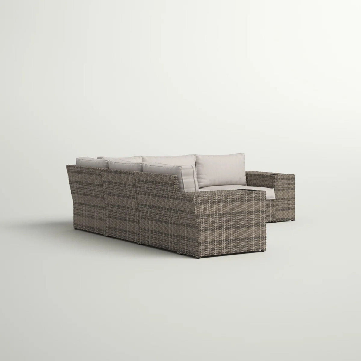 Reversible Outdoor Wicker Sectional – Gray, 5" Seat Cushions & Cup Holders