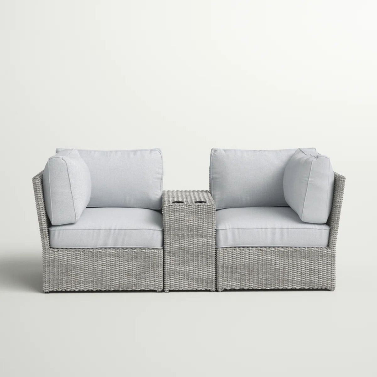 3-Piece Modular Wicker Loveseat Set with Cup-Holder Side Table