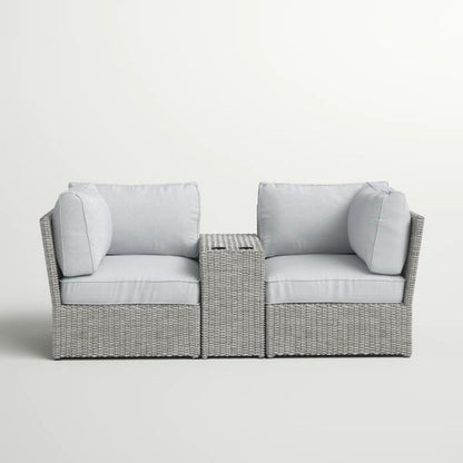 3-Piece Modular Wicker Loveseat Set with Cup-Holder Side Table