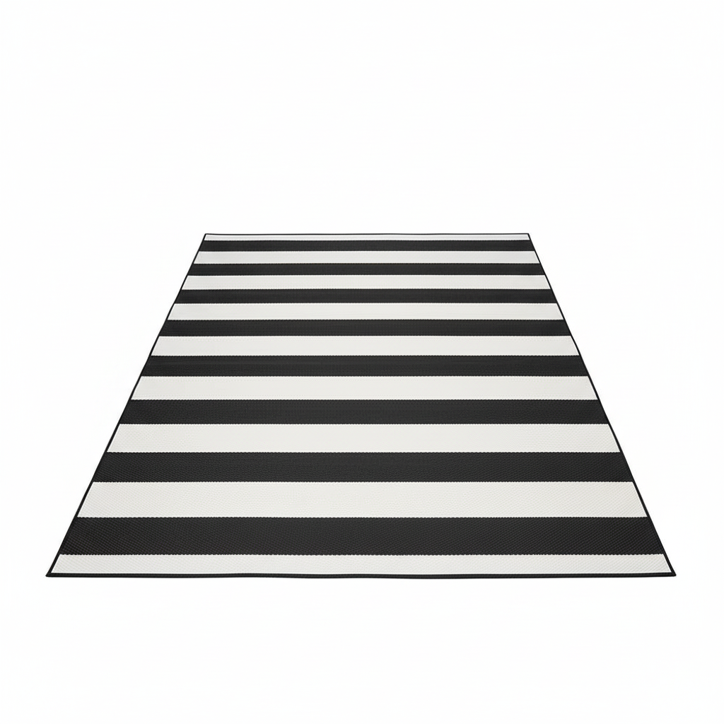 Plastic Straw Rug,9'X12' Outdoor 9' X 12', Black/White