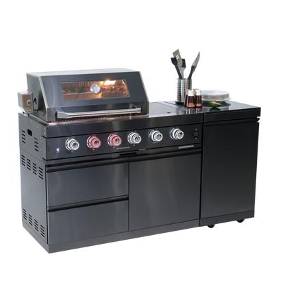 65" 4-Burner 72,000 BTU Black Outdoor Kitchen Island Grill + Side Burner + Rotisserie kit
