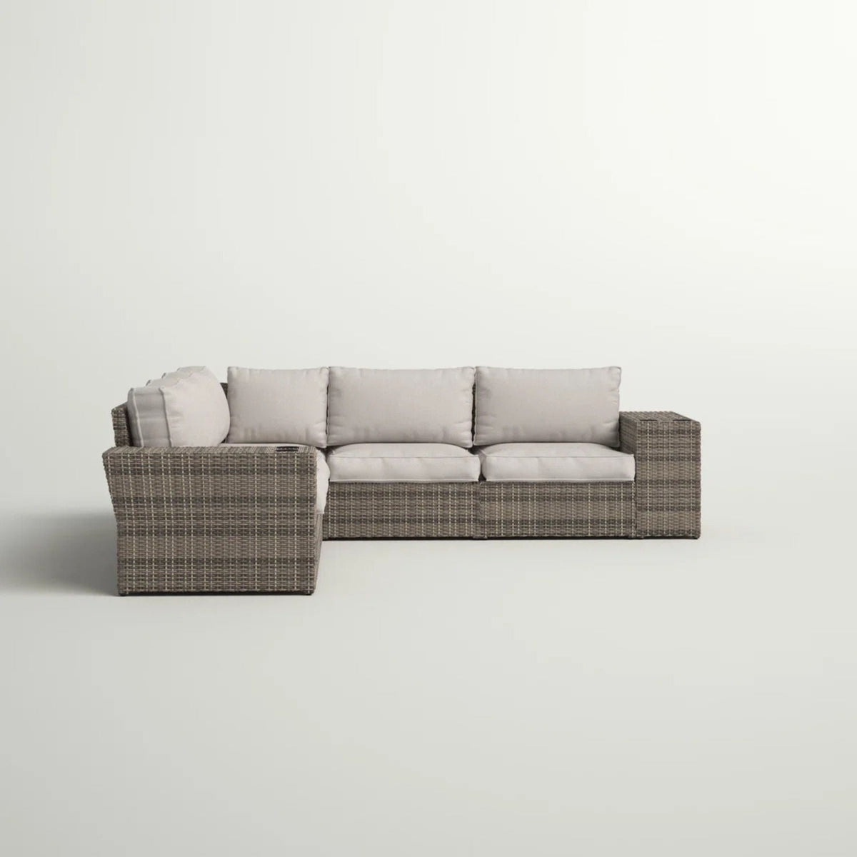 Reversible Outdoor Wicker Sectional – Gray, 5" Seat Cushions & Cup Holders