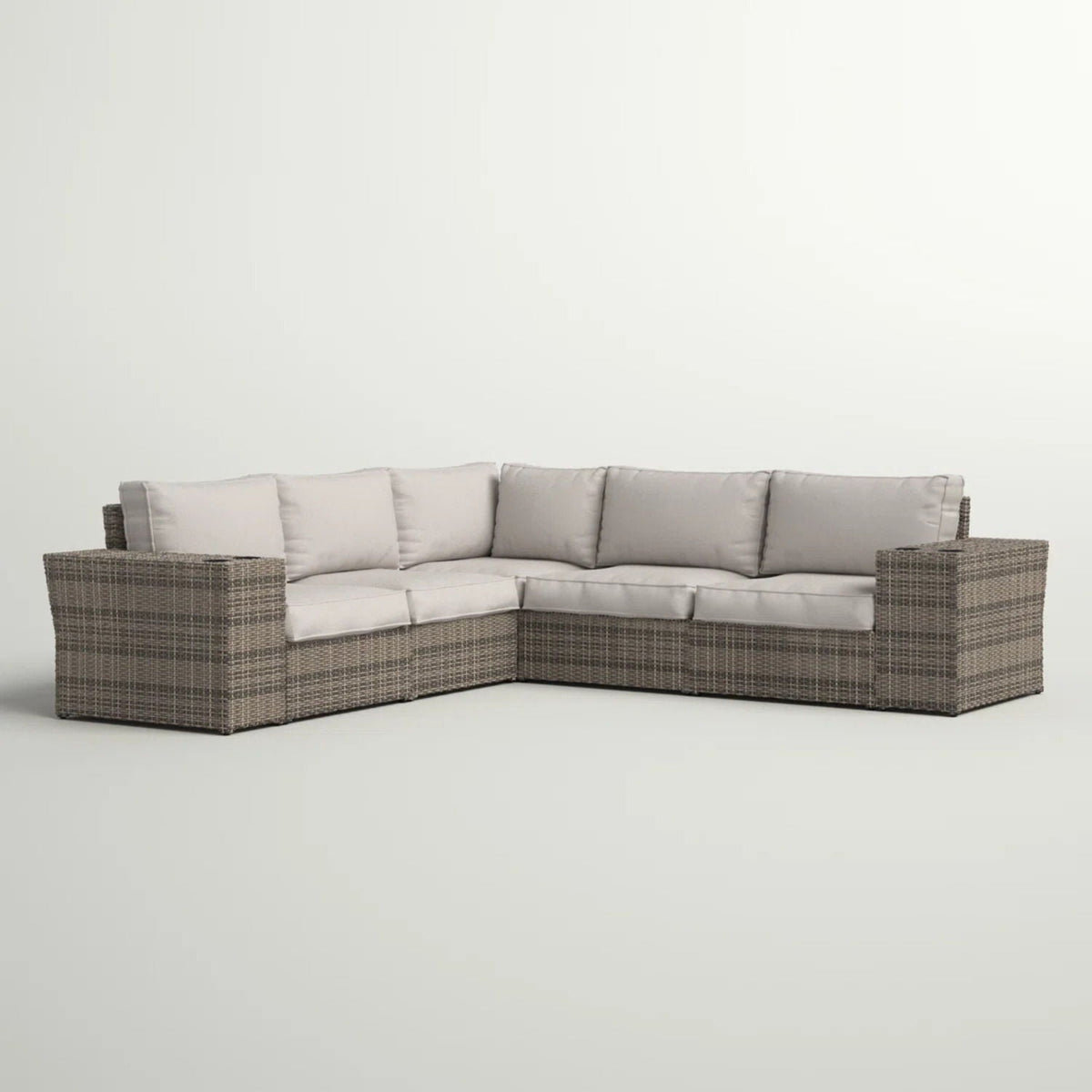 Reversible Outdoor Wicker Sectional – Gray, 5" Seat Cushions & Cup Holders