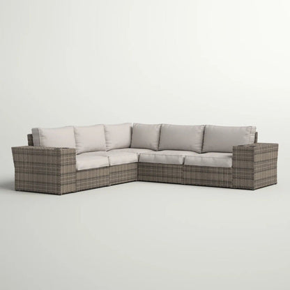 Reversible Outdoor Wicker Sectional – Gray, 5" Seat Cushions & Cup Holders
