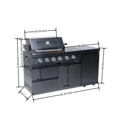 65" 4-Burner 72,000 BTU Black Outdoor Kitchen Island Grill + Side Burner + Rotisserie kit
