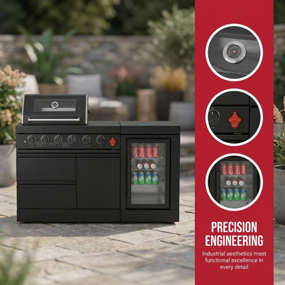 65" 4-Burner 72,000 BTU Black Outdoor Kitchen Island Grill Marble Countertops Wine Cooler
