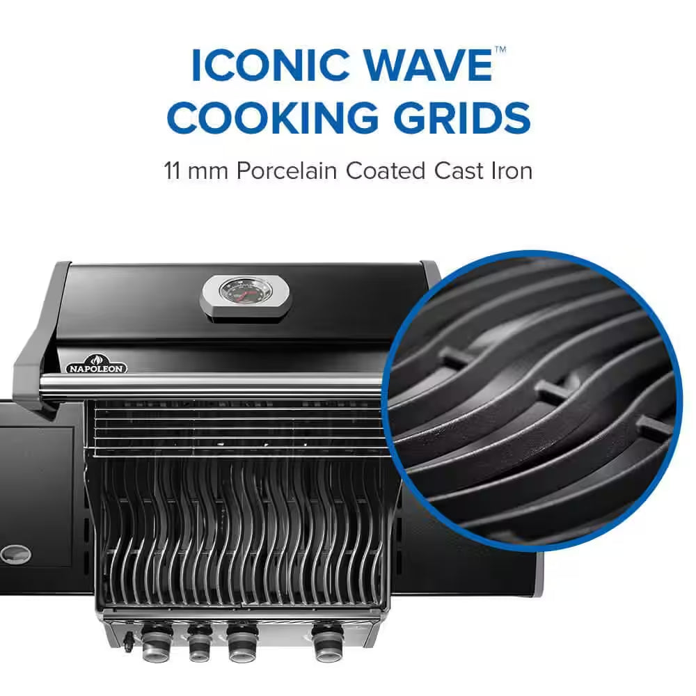 Rogue 425 3-Burner Natural Gas Grill in Black with Cast Iron Cooking Grids and Range Side Burner