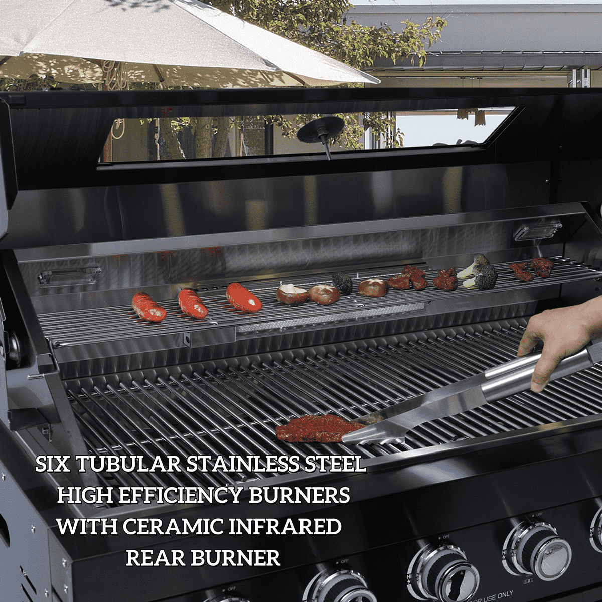 65" 4-Burner 72,000 BTU Black Outdoor Kitchen Island Grill + Side Burner + Rotisserie kit