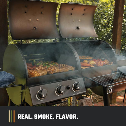 Canyon Combo Dual Fuel 3-Burner Propane Gas and Charcoal Smoker and Grill with 1031 Sq. In. Cooking Area in Black