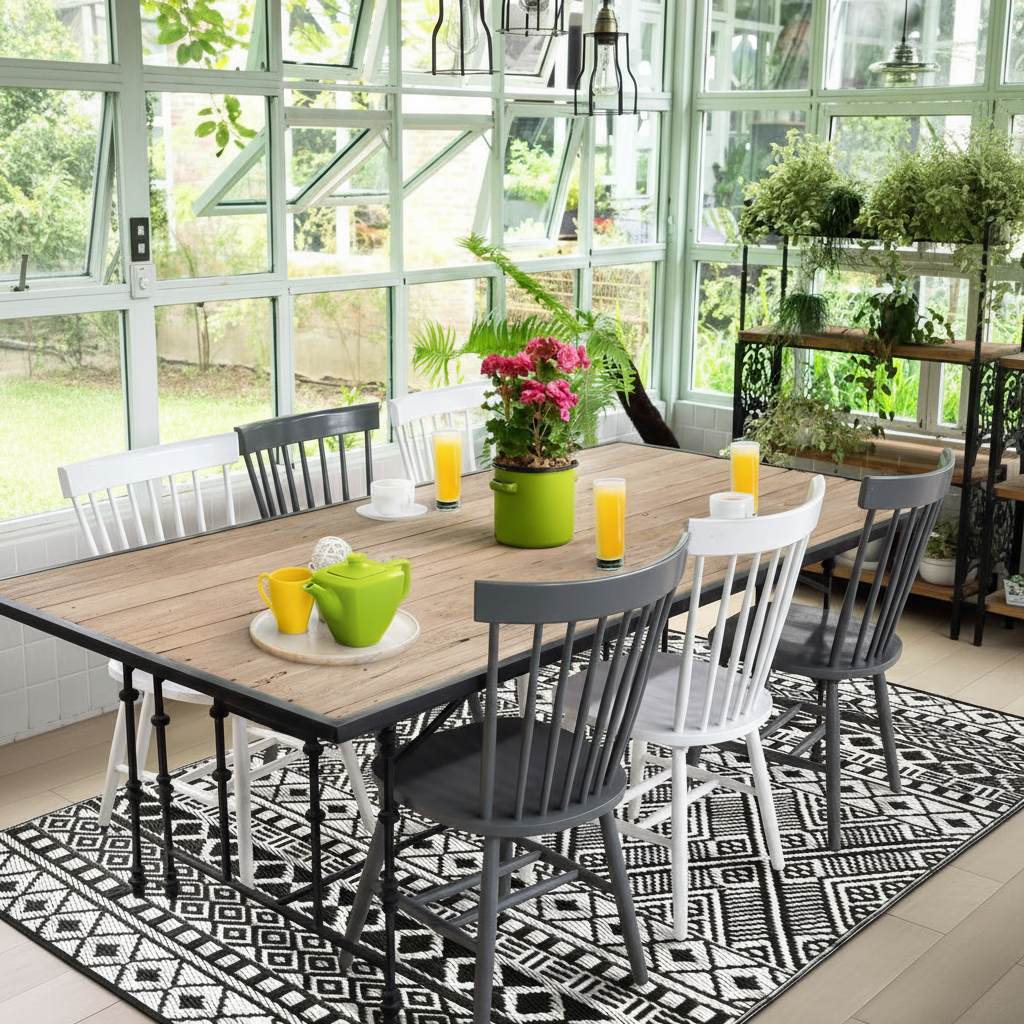 Relic Premium Stain Proof Rain Proof Lightweight Reversible Plastic Crease Free Outdoor Rug (8X10, Black/White)