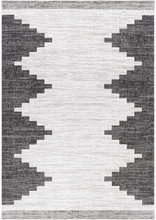 Djugun Black & Charcoal Aztec Geometric Indoor & Outdoor Rug – Flat Weave Polypropylene (Djugun Collection)