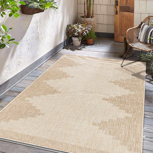 Djugun Beige Aztec Geometric Indoor & Outdoor Rug – Flat Weave Polypropylene (Deneysville Collection)