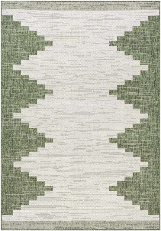 Djugun Green Aztec Geometric Indoor & Outdoor Rug – Flat Weave Polypropylene (Neil Collection)