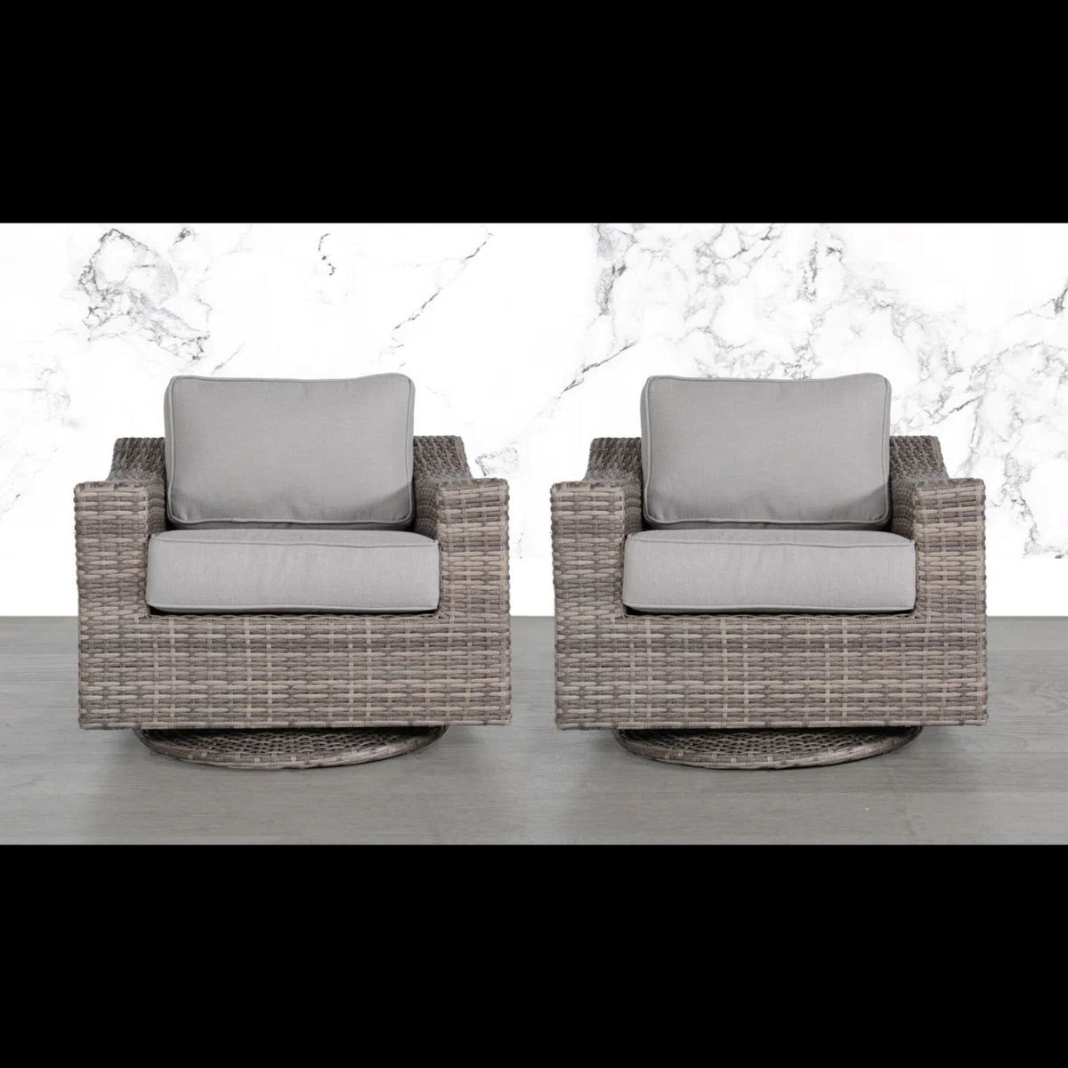 Resin Wicker Swivel Patio Chairs with Cushions, Set of 2 – Gray Mix