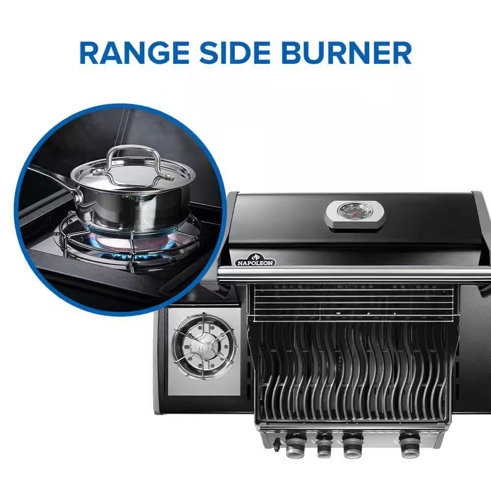 Rogue 425 3-Burner Natural Gas Grill in Black with Cast Iron Cooking Grids and Range Side Burner