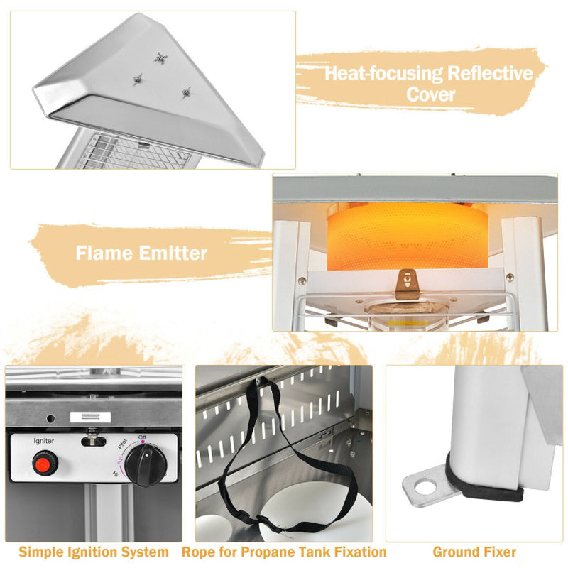 42,000 BTU Stainless Steel Pyramid Patio Heater with Wheels