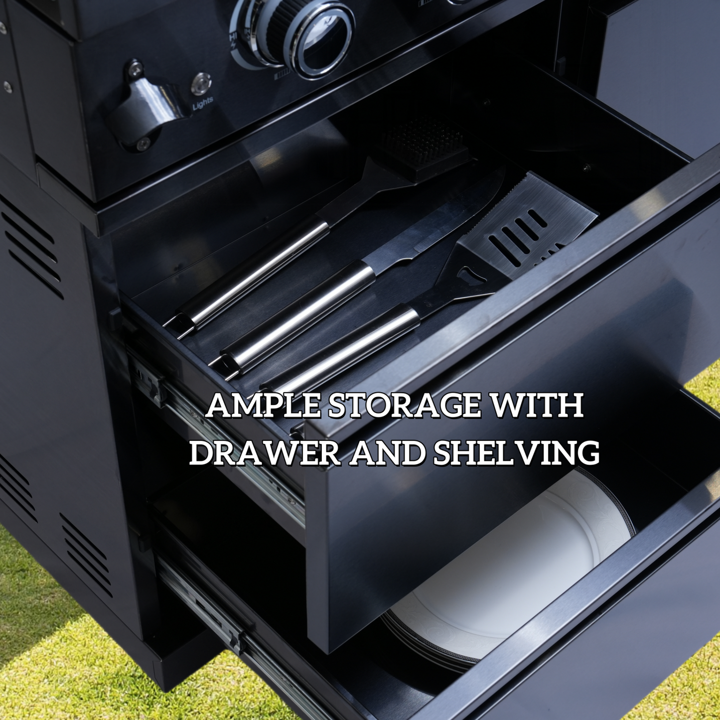 65" 4-Burner 72,000 BTU Black Outdoor Kitchen Island Grill + Wine Cooler + Rotisserie Kit