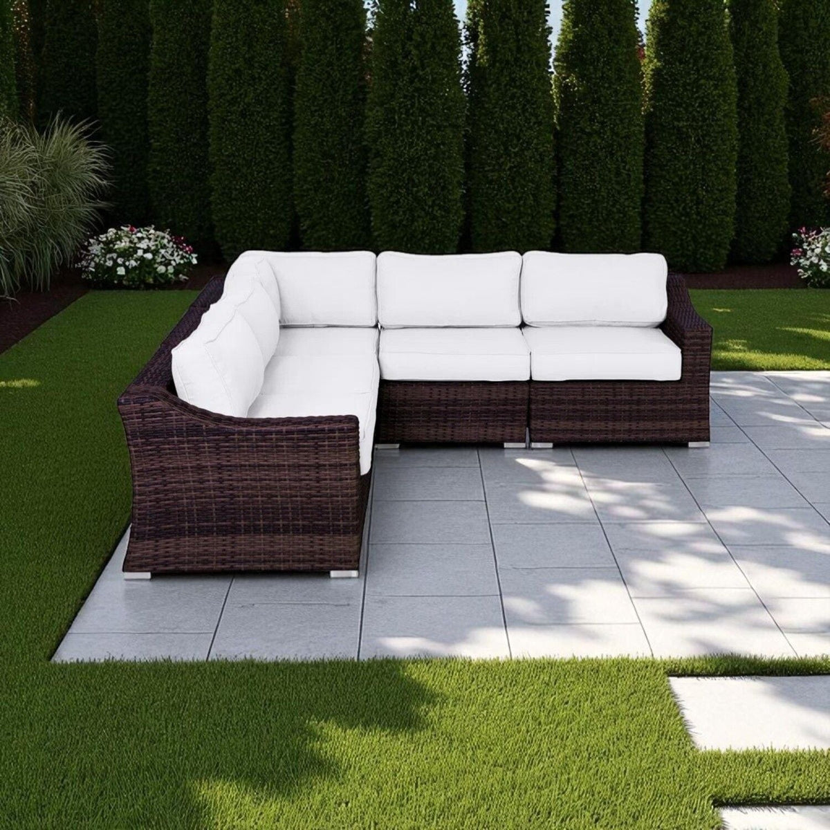 Modular Outdoor Wicker Sofa Set with Cushions – Aluminum Frame