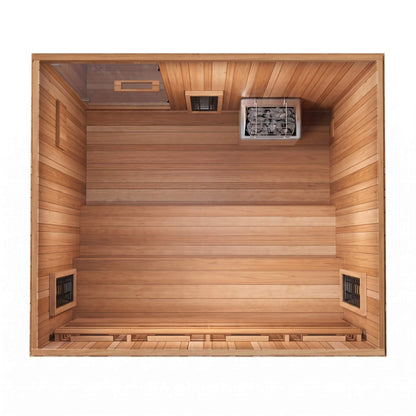 Finnmark FD-5 Trinity XL 4-Person Home Sauna – Infrared, Steam & Red Light Therapy Combo With Two-Tier Bench [FD-KN005] (SAK37258)