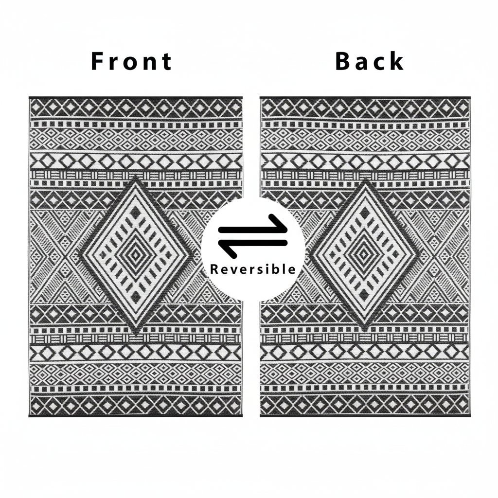 Relic Premium Stain Proof Rain Proof Lightweight Reversible Plastic Crease Free Outdoor Rug (8X10, Black/White)