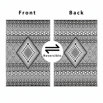Relic Premium Stain Proof Rain Proof Lightweight Reversible Plastic Crease Free Outdoor Rug (8X10, Black/White)