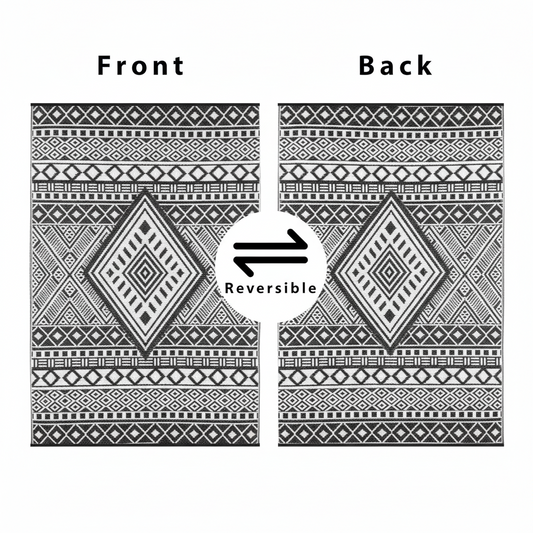 Relic Premium Stain Proof Rain Proof Lightweight Reversible Plastic Crease Free Outdoor Rug (8X10, Black/White)