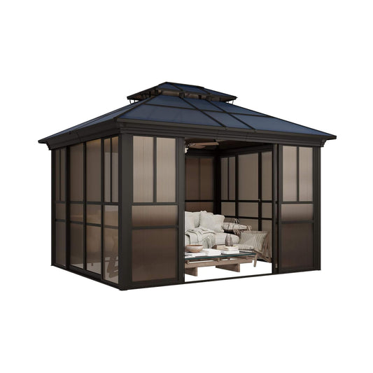 Alora Edge Heavy-Duty Aluminum Frame Outdoor Backyard Solarium With Polycarbonate Roof & Adjustable Panels