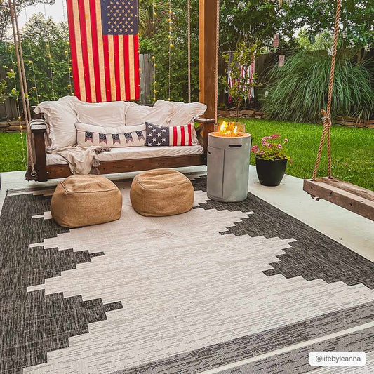 Djugun Black & Charcoal Aztec Geometric Indoor & Outdoor Rug – Flat Weave Polypropylene (Djugun Collection)